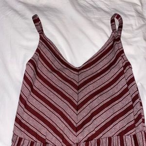 white & maroon striped sun dress